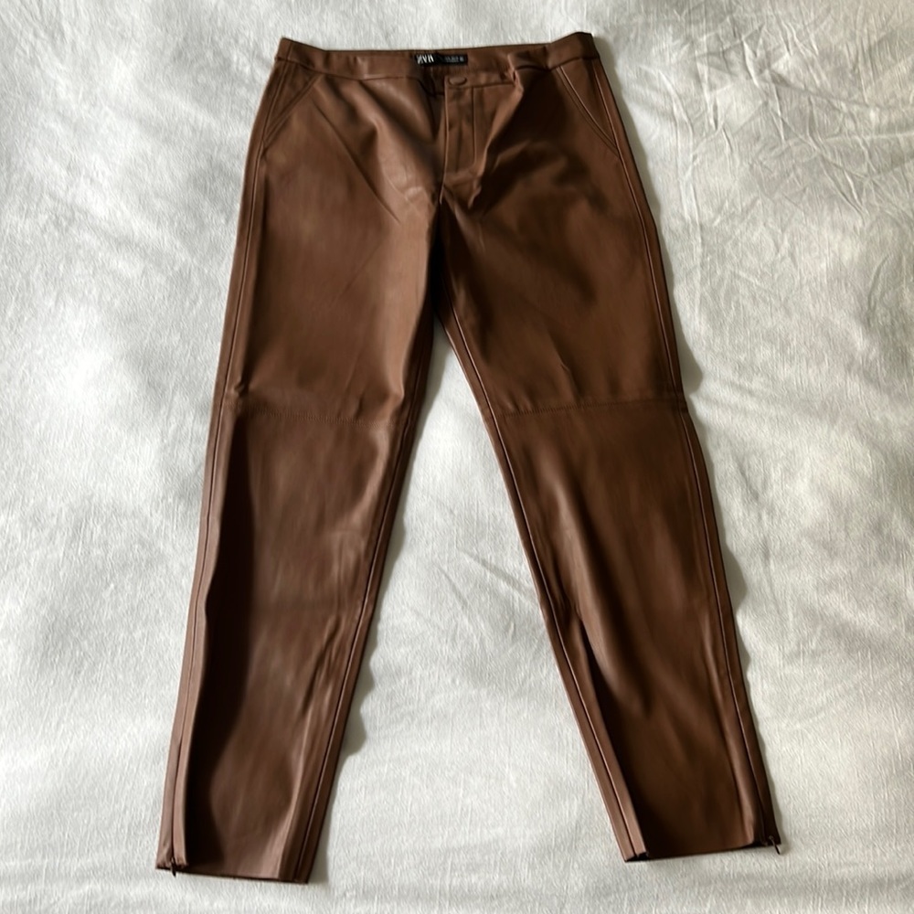 Brand NEW ZARA! Pleather fitted brown pants.